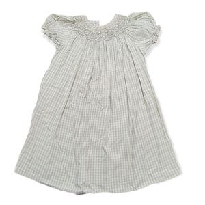Green and white smocked dress